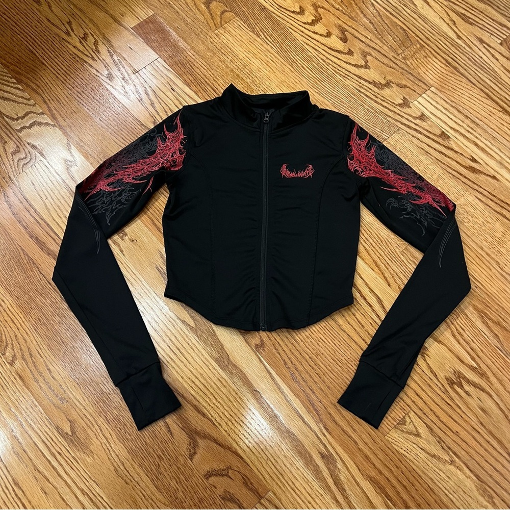 Breathedivinity Zip Up Crop Jacket Women’s Small Black Red Compression Grunge